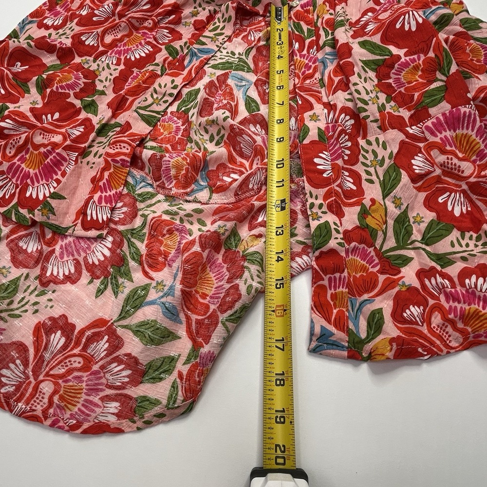 Rachel Zoe Smocked Waist Midi Skirt Women's Large Boho Beach Resort Red Floral - Picture 8 of 11